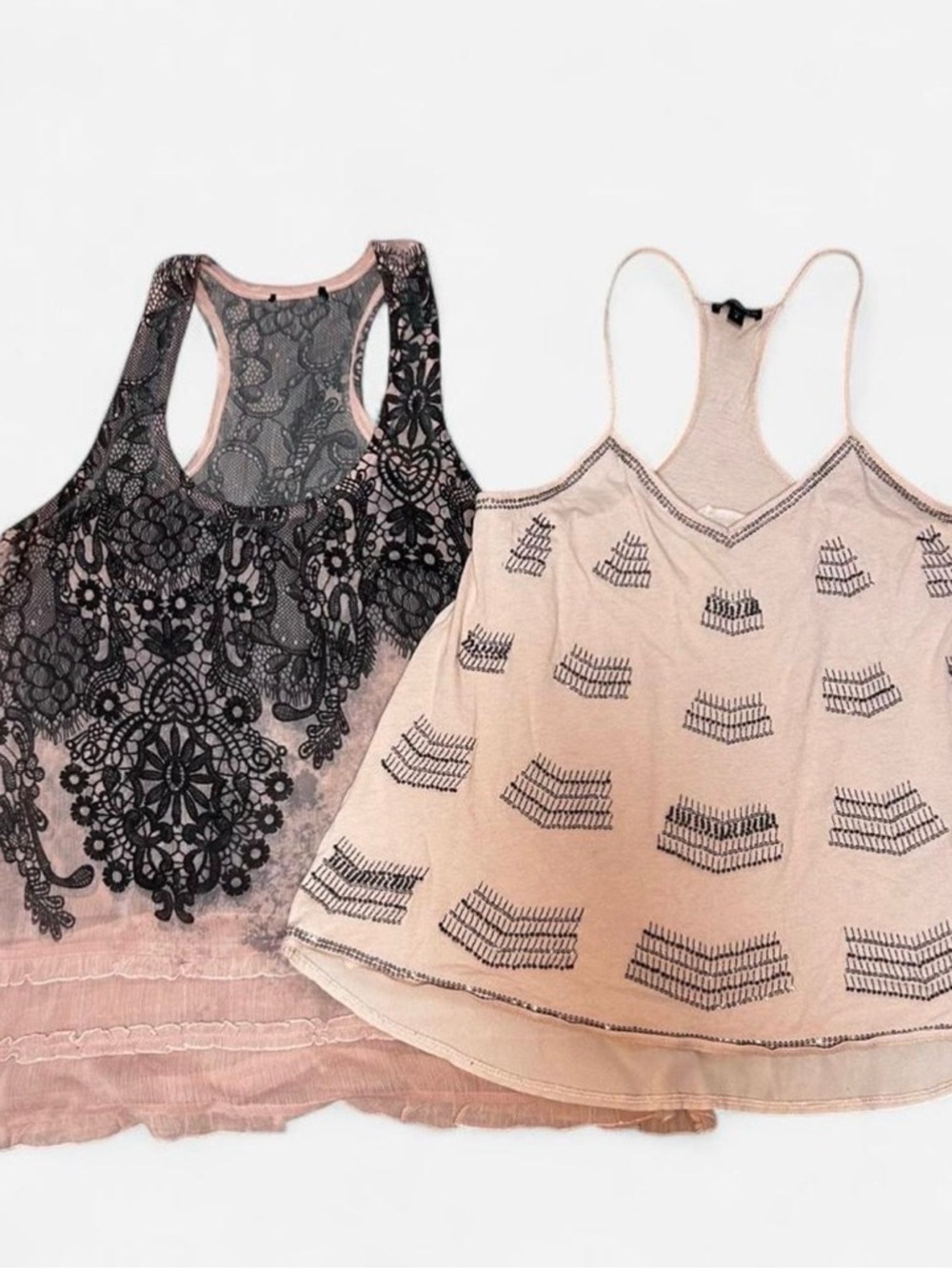 Y2K Lightweight Summer Tops bundle,Ruffle Lace Tank & Beaded Chevron Camisole
